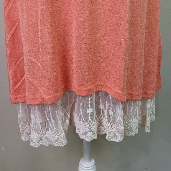 Women’s Coral Umgee Oh Me Oh My! Sheer Knit Tank Dress Lined with Lace Trim Med - Picture 2 of 11